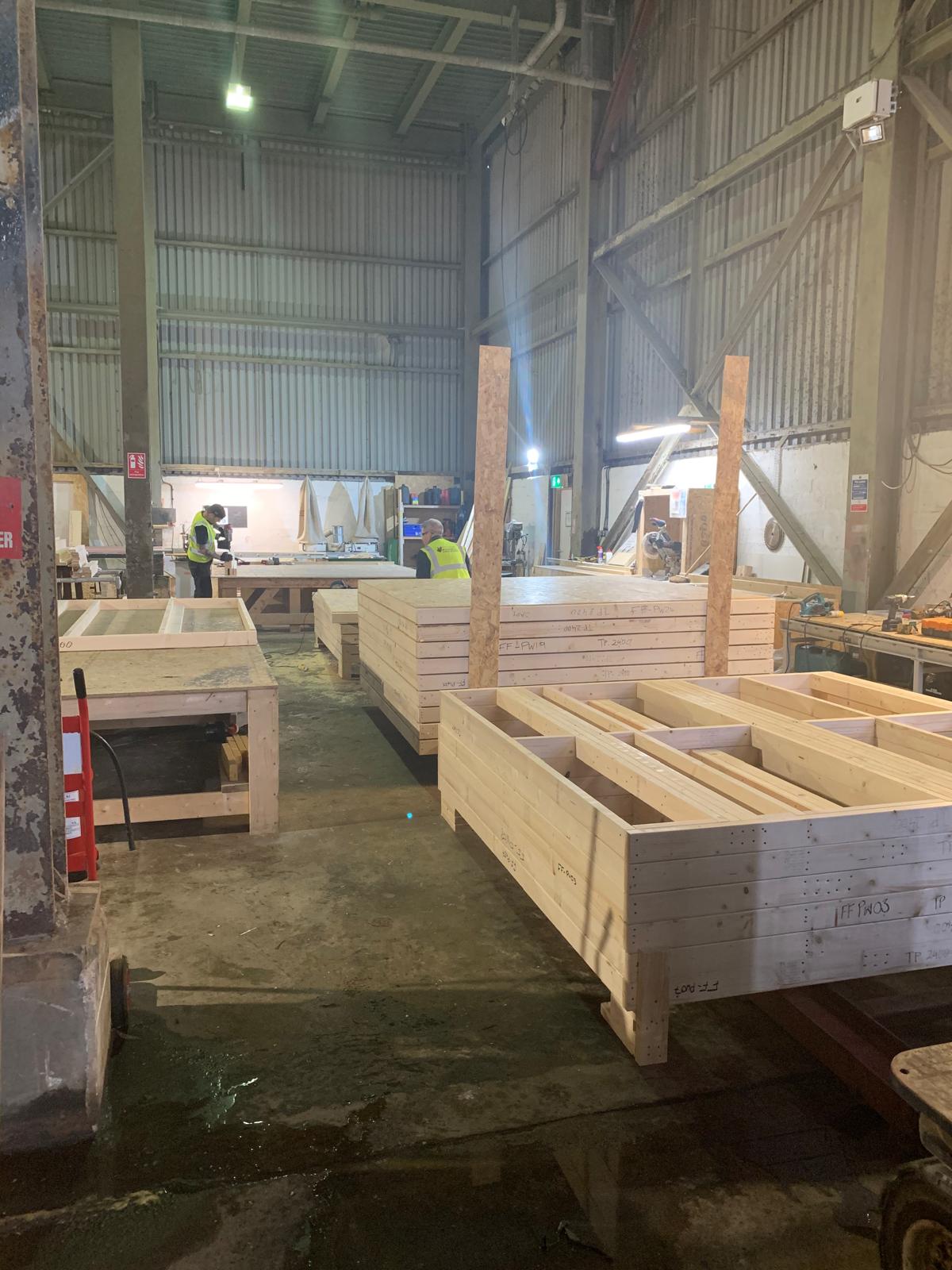 Timber frame joinery in progress at the Truro workshop